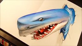 3D Trick Art  Drawing a Shark  Optical Illusion