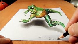 Drawing a Jumping Frog  How to Draw 3D Frog  Trick Art on Paper  Vamos