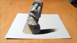 Drawing a 3 Dimension Easter Island Head Trick Art by Vamos