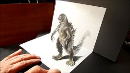 Drawing 3D GODZILLA  How to Draw 3D MONSTER  Trick Art on Paper  VamosART