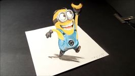 How to draw 3D Minion  Drawing 3D Minion and Banana  Trick Art