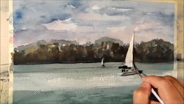 Sailboats on Balaton Lake Watercolour Painting