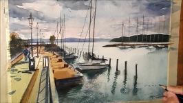 Harbour Balatonfured Watercolour Painting by Vamos