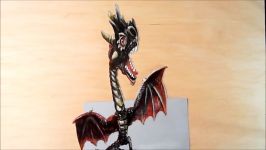 Drawing a 3D Red Dragon Trick Art by Vamos