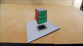 Drawing Floating Rubiks Cube  How to Draw 3D Rubiks Cube  Trick Art on Paper