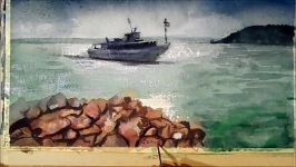 Ship on the Lake Balaton Watercolour by Vamos