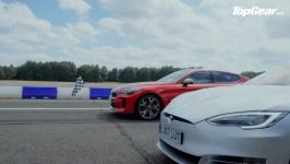 درگ کیا استینگر تسلا Tesla Model S Kia Stinger GTS