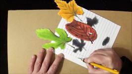 Three Leaves 3D Drawing on Lined Paper Tricky Art