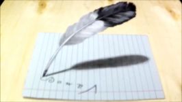 3D Drawing Feather  Trick Art Illusion on Lined Paper