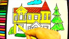Drawing and coloring a House  How to Draw Victorian House  Video for Kids