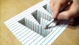 Drawing Letter W Hole in Line Paper  Optical Illusion with Graphite Pencil