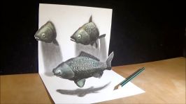 Drawing 3D Fishes Illusion  How to Draw Fishes in Three Dimension  Trick Art