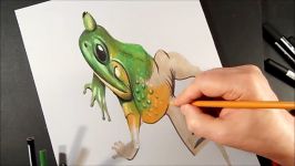 GREEN FROG ✅  How to Draw Jumping Frog Illusion  3D Anamorphosis