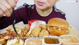 Wendys Spicy Chicken Burger Bacon Poutine Nuggets  ASMR  N.E Let