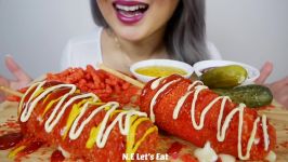 HOT Cheetos Mozzarella Corn Dog  ASMR Soft Crunchy Eating Sounds  N.E Lat