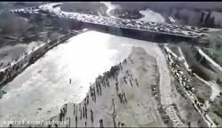 ویدیویی هوایی جاری شدن آب زاینده رود در شهر اصفهان
