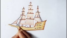 How to draw sailing ship. Step by stepeasy draw