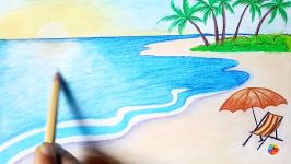 How to draw a scenery of sea beach Step by step easy draw