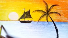 How to draw Sunset Scenery with Oill Pastel .Step by stepeasy draw