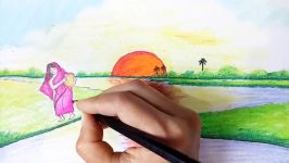 How to draw Sunset Scenery.Step by stepeasy draw