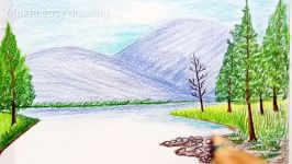 How to draw Riverside Scenery.Step by stepeasy draw