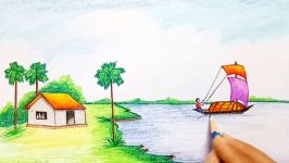 How to draw Riverside Village Scenery.Step by stepeasy draw