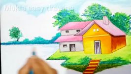 How to draw Riverside Village Scenery.Step by stepeasy draw