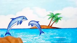 How to draw scenery of Dolphin.Step by stepeasy draw