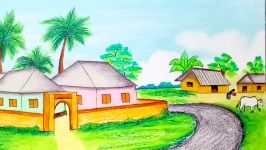 How to draw Village Scenery.Step by stepeasy draw