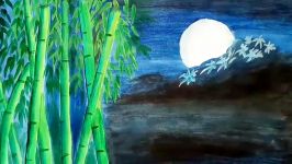 How to draw watercolour Moonlight Night Scenery.Step by step easy draw