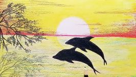 How to draw Sunset Scenery Using Crown Oil Pastel.Step by stepeasy draw