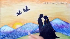 How to draw scenery of sunset with oil pastel.Step by stepeasy draw