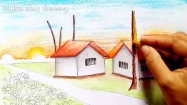 How to draw landscape with oil pastel.Step by stepeasy draw