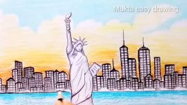 How to draw scenery of new yorkstatue of liberty.Step by stepeasy draw