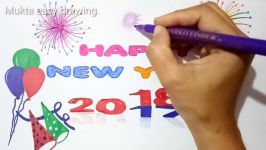 How to draw Happy New Year 2018.Step by stepeasy draw