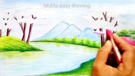 How to draw scenery of Riverside Village.Step by step easy draw