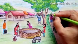 How to draw scenery of People busy in the village.Step by stepeasy draw