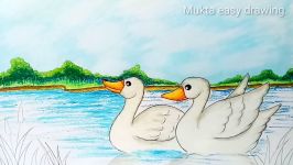 how to draw easy scenery with duck.Step by stepeasy draw