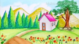 How to draw Spring season scenery with oil pastel.Step by stepeasy draw