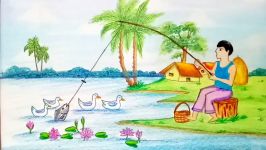 How to draw Fishing scenery.Step by stepeasy draw