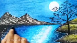 How to draw Moonlight scenery.Step by stepeasy draw