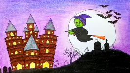 How to draw scenery of haunted house scenery.Step by stepeasy draw