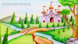 How to draw a scenery of Castle House with oil pastel.Step by stepeasy draw
