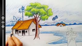 How to draw village scenery with oil pastels.Step by stepeasy draw