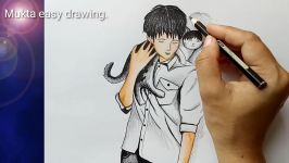 How to draw a Boy with Cat.Step by stepeasy draw