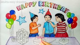 How to draw scenery of birthday party.Step by stepeasy draw