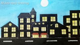 How to draw Scenery of City Moonlight .Step by step easy draw