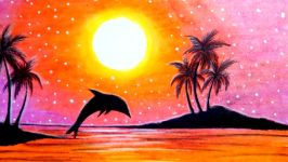 How to draw scenery of Sunset with oil pastel.Step by stepeasy draw