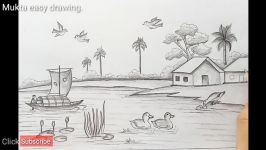 How to draw a Riverside Village Scenery.Step by stepeasy draw