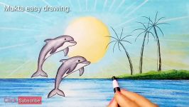 How to draw scenery of Dolphin in beach.Step by stepeasy draw